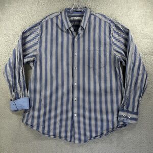 Tommy Bahama Shirt Mens XL Blue Check Flip Cuff Long Sleeve Button Up Dress Silk